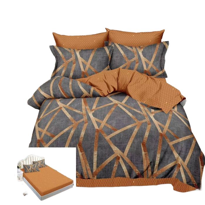 Lenjerie Pat Angela Sx077, Bumbac, 6 Piese, Cu Elastic, Imprimeu, Maro