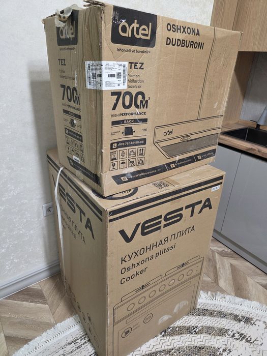 Новая вытяжка Artel  и кухонная плита Vesta
