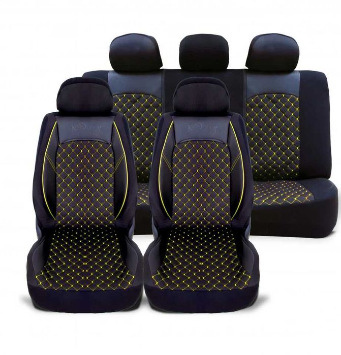 Huse scaune auto universale, piele ecologica neagra cu material textil