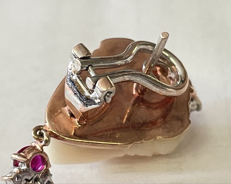 Cercei aur 18k cu diamante si camee.