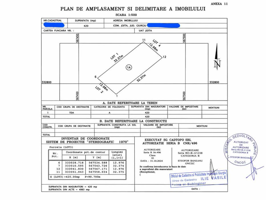 Teren intravilan Joița 500 mp – 13.900 €, aproape A1/A0, acte