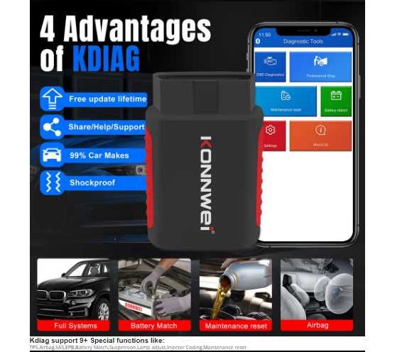 Tester AUTO 2024 Bluetooth OBD2 Scanner KONNWEI Full System OBD II