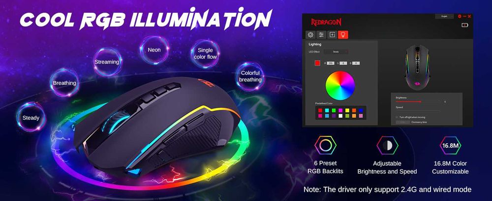 Мышь беспроводная/проводная  Redragon Nix USB+ 2.4G+ BT 5.0 DPI: 10000