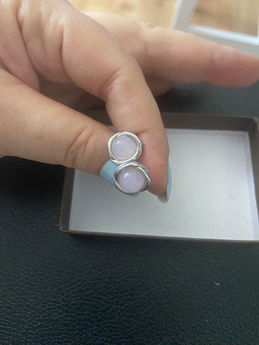 Сребърни пръстен и обеци с ествествен камък - розов кварц/лунен камък