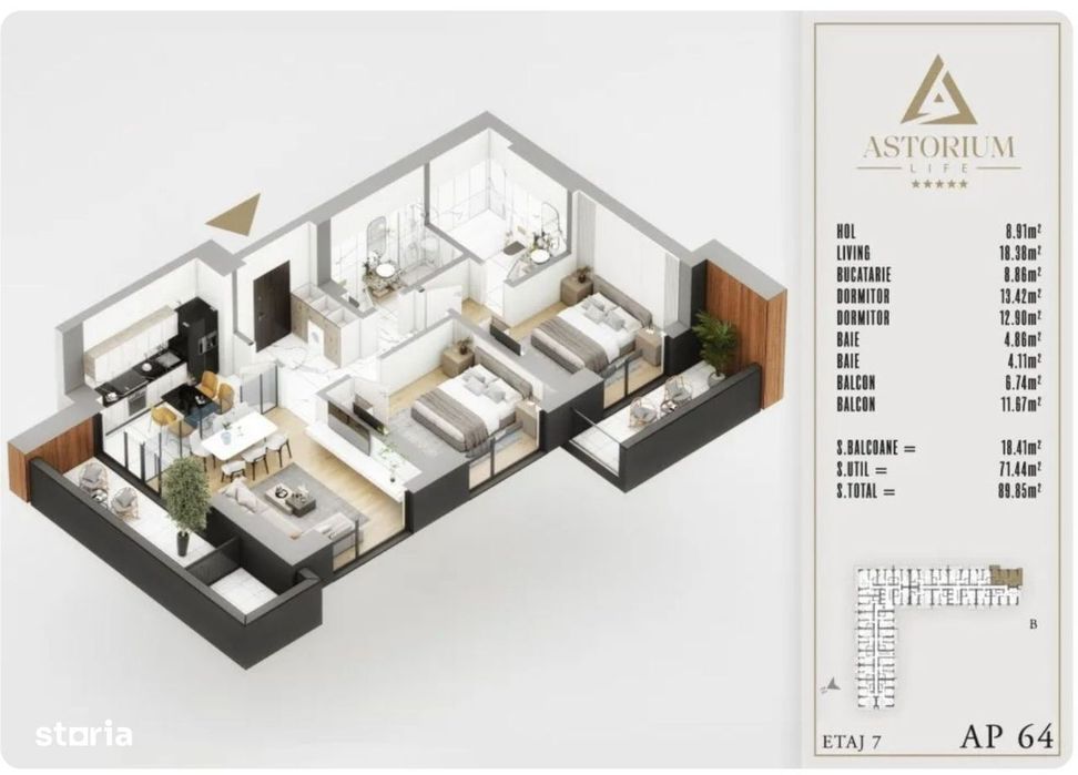 Ap. 3Cam. In Proiectul Astorium Life -Mutare Imediata. Comision 0%! — fotografia 2