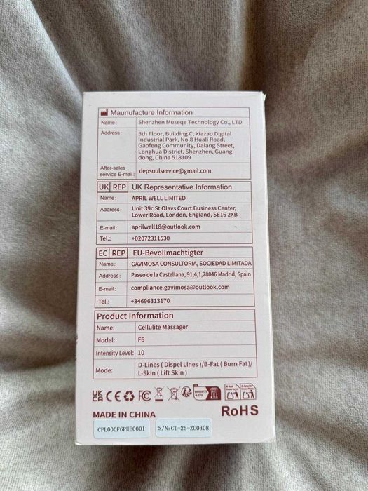 Aparat masaj anticelulitic F6, wireless, 10 intensități, cu încălzire