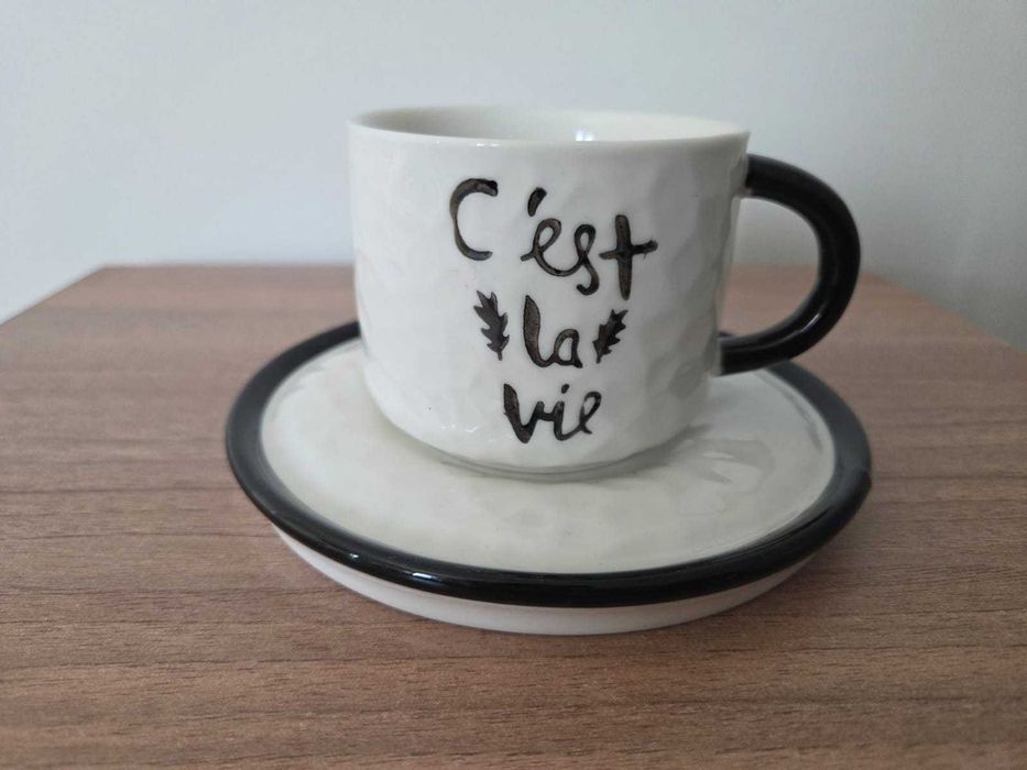 Ceasca cu farfurie cu pisica 3D