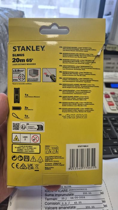 Telemetru laser Stanley SLM65, rază 20m