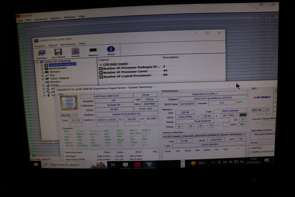 Kit WS/Server 44 Cores/88Th Gold 6152 + SuperMicro X11DR-i + 2x Cooler 2U LGA3647 + 2x 10GbE X540-T2 Bonus