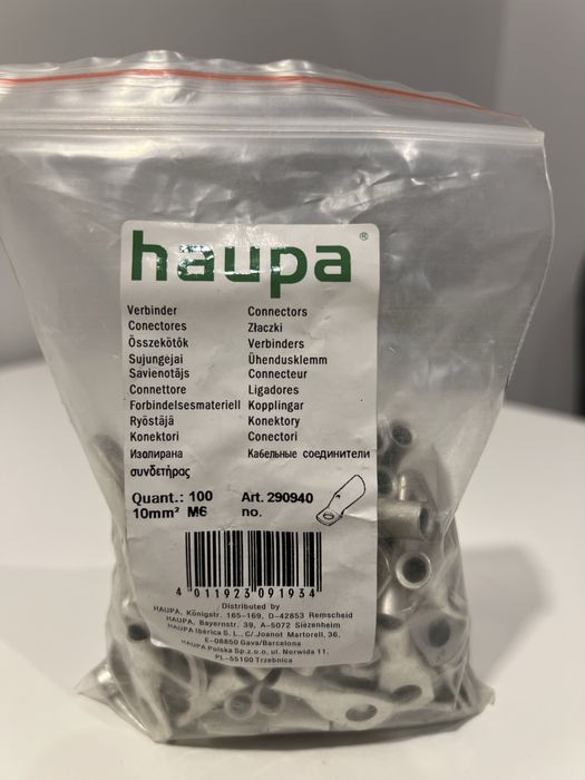 Papuci electrici cupru stanat HAUPA 10mm X M6 (cod 290940) - stoc 330 bucăți pentru instalații electrice profesionale