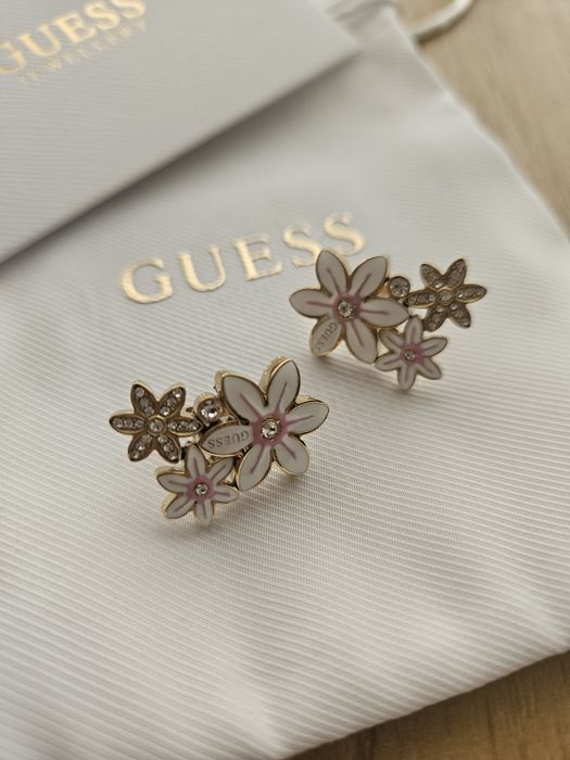 Флорални обеци Guess розово и злато