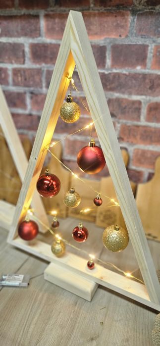 Дървени коледни елхи с лампички ръчна изработка