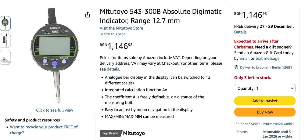 Индикаторен часовник Mitutoyo 543-300B