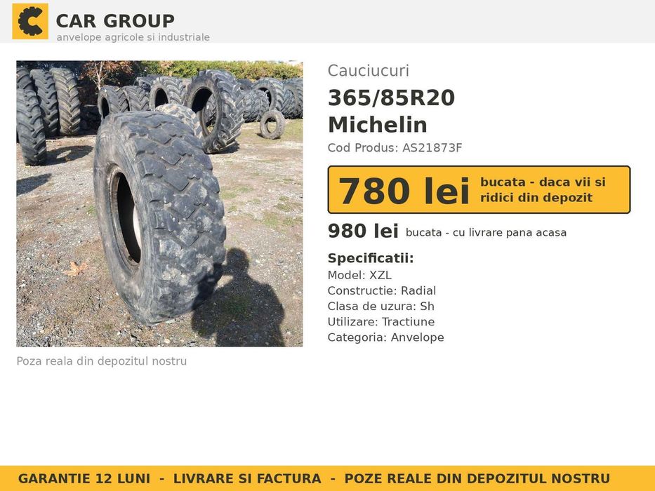 Anvelope Cauciucuri 365/85R20 365/85 R20 365 85 R20 365/85-20 3658520 Michelin Incarcator Buldo si Industrial SH Second Hand STOC REAL Oferta Pret Bun