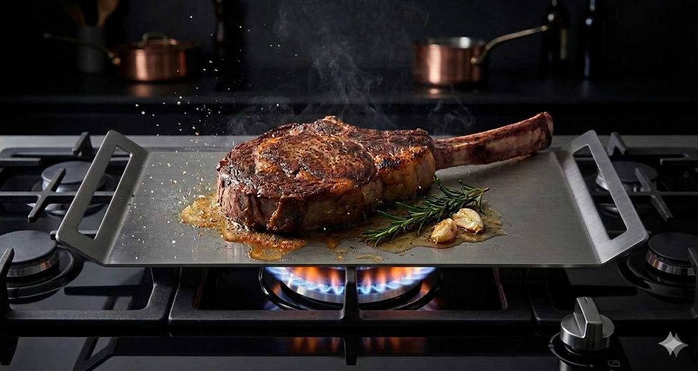 Plită Grătar Profesională INOX Alimentar 316 (6mm grosime) + CADOU Presă Smash Burger