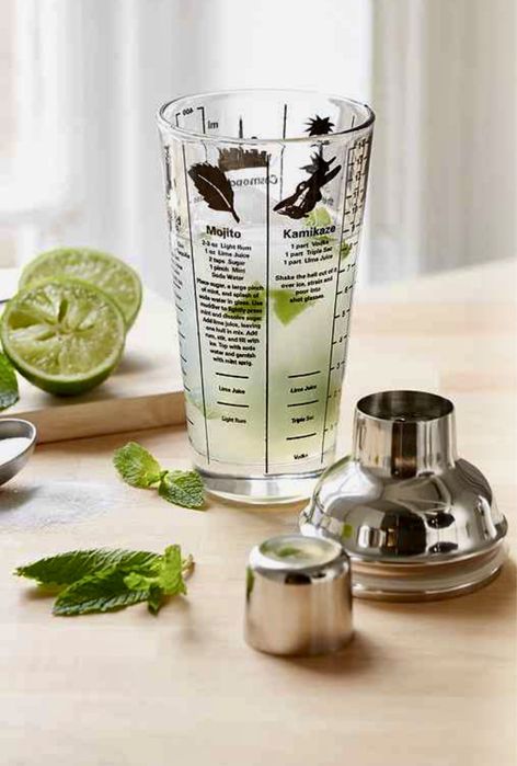 Cocktail shaker din sticlă groasă, cu rețete, 470 ml, Nou