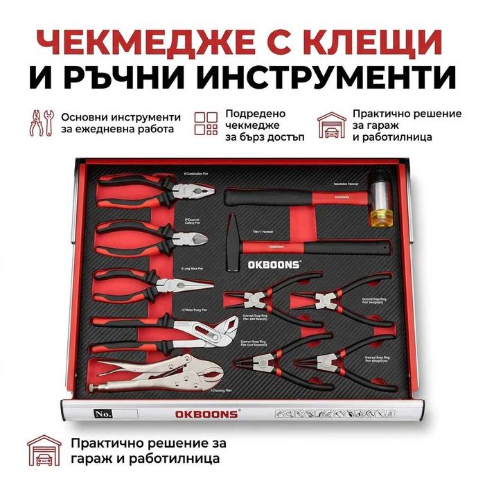 НЕМСКИ Шкаф С Инструменти OKBOONS – 193 Части 7 Чекмеджета + ЛЕД ФЕНЕР