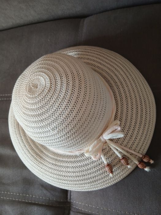 Pălărie de vară din paie, crem, model elegant boho