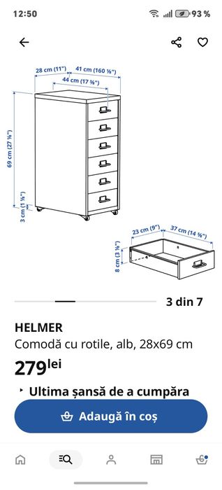 Comoda metalică cu sertare Helmer Ikea