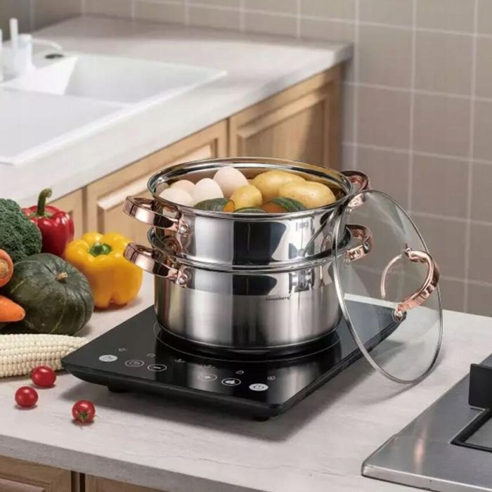 Set de 3 piese, oala pentru fiert cu abur, inox, diametru 22 cm,