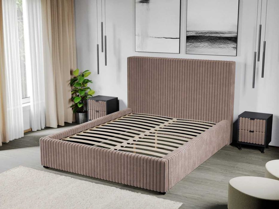 Pat Tapitat pentru saltea de 190 Reno Bej Tilia 17 rabatabil cu lada