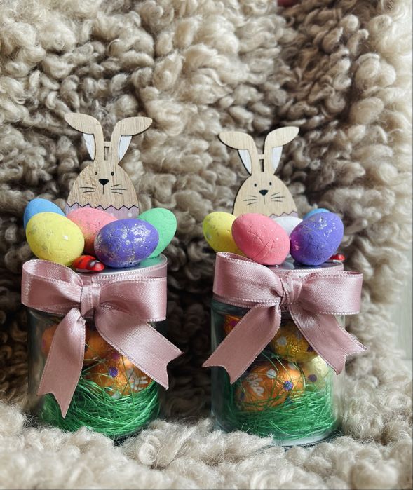 Cadou de Paște  Borcan handmade cu ouă de ciocolata  Mini & Mare