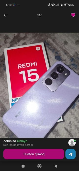 Redmi 15 Sandy Purple (8/256) sotiladi