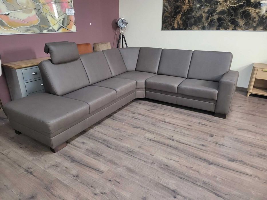 Кожен ъглов диван цвят кафяв Нуга ZE - EM05002