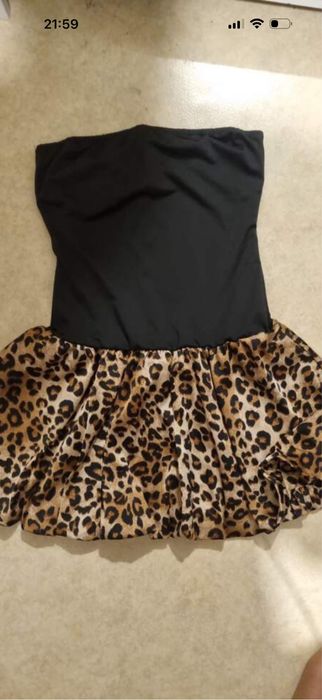 Рокля тип балон без презрамки с леопардов принт