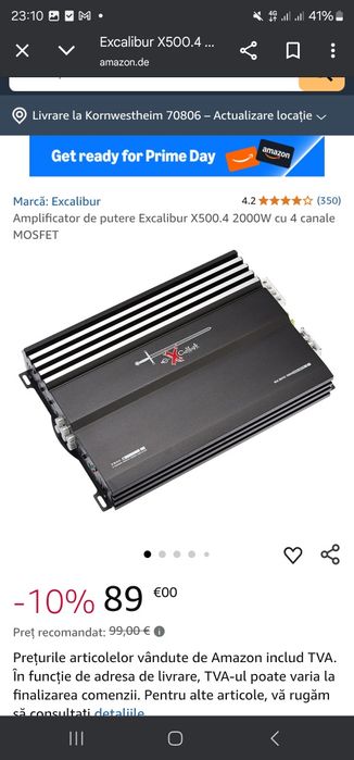 Amplificator de putere Excalibur X500.4 2000W cu 4 canale MOSFET