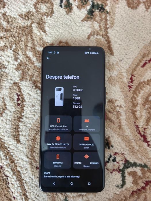 Asus rog phone 6 pro 
18 GB RAM , 512 GB STOCARE , 3.2 PROCESOR
Displa