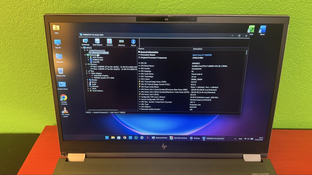 HP ZBook G7, I7 10850H, 32GB RAM, 1 TB  NVME, NVIDIA RTX3000