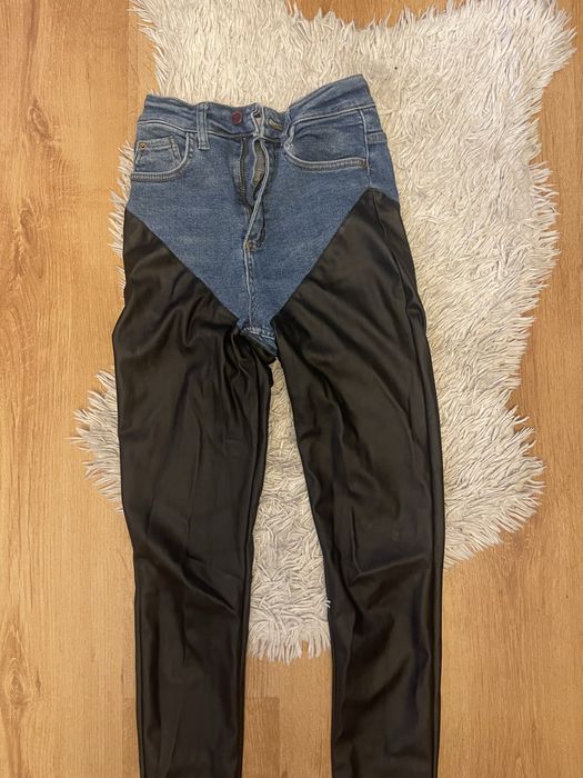 Pantaloni bogas blug si piele