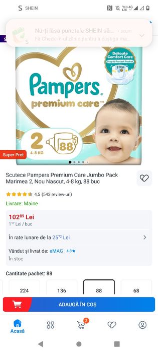 Vând 2 baxuri de Pampers  premium care