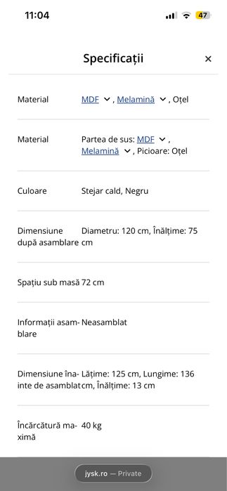 Masa rotunda 120 cm NOUA!