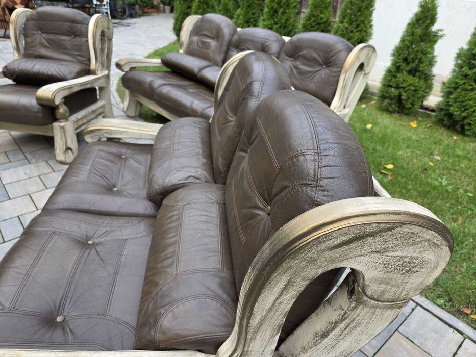 Canapele Piele Lux 3 2 1  lemn masiv Germania Unicat