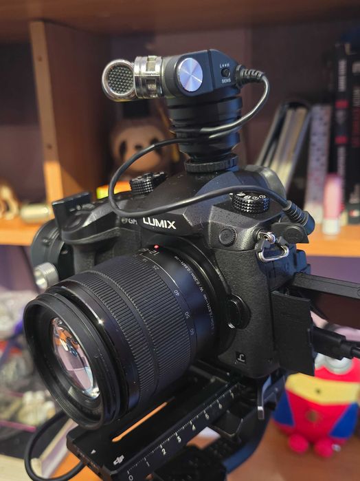 Kit filmare Panasonic GH5 + Panasonic 12-60mm + stabilizator DJI SC2 + microfon Tascam 2m-tx + card 128gb.