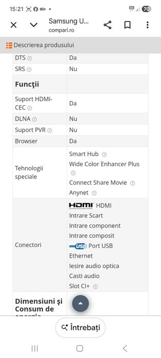 Vand samsung smart 58 inci cu telecomanda