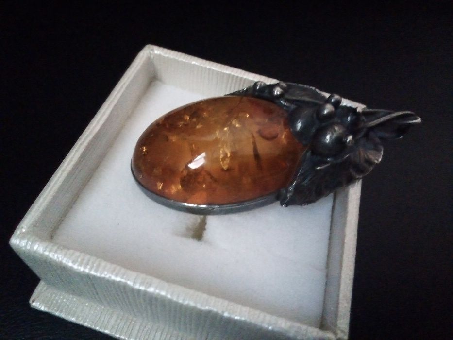 Стар турски сребърен пръстен с кехлибар/Винтидж сребърен медальон