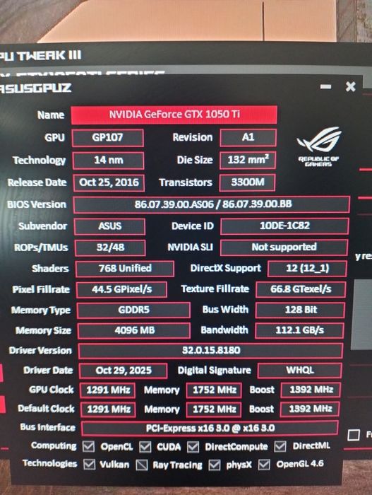 Видеокарта GTX 1050TI