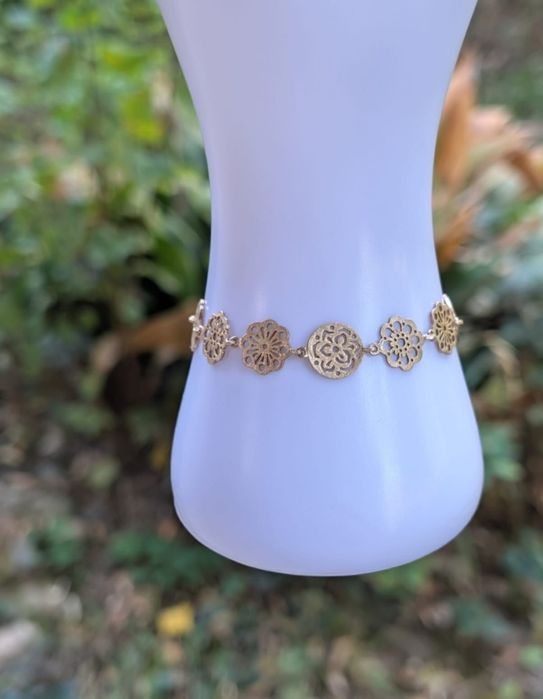 Veche bratara din argint de 925, filigran, model floral, placata cu aur, B&G