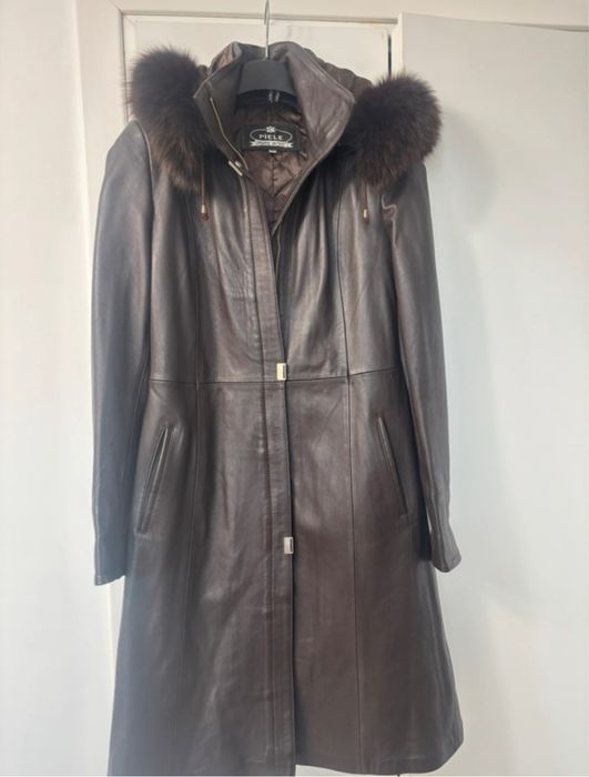 Haina de piele dama cu guler blana naturala