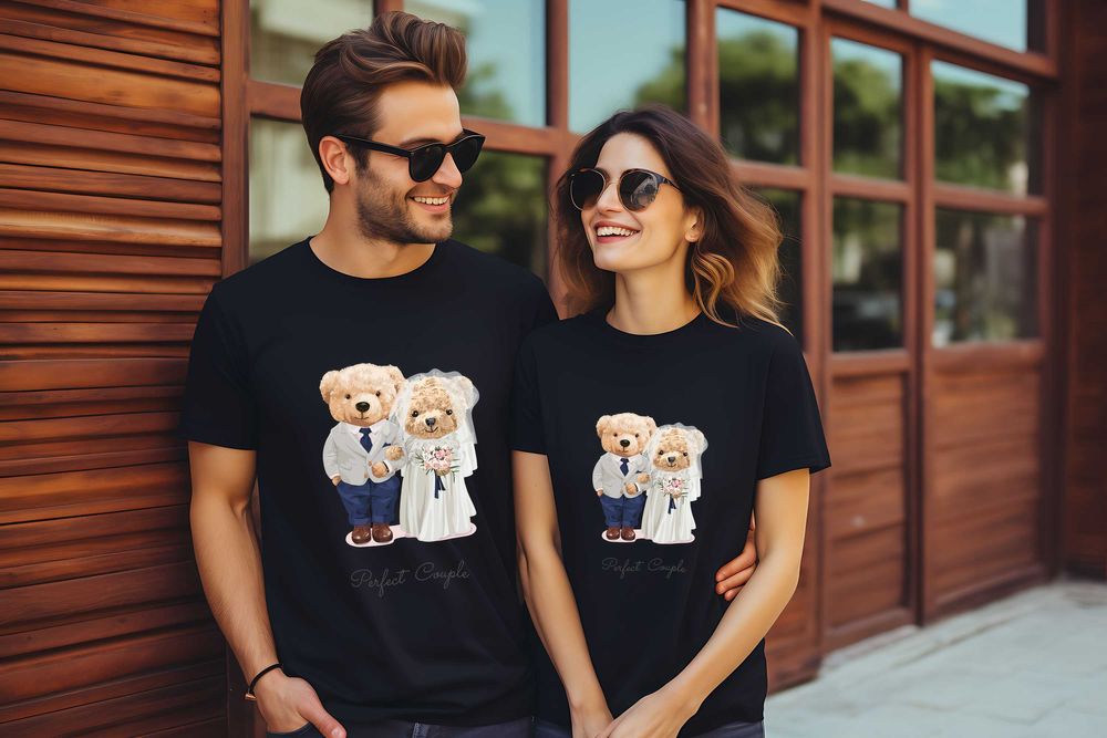 Тениски за двойки с Мечета. Забавни тениски за Влюбени, You and Me