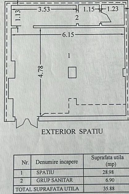 Ura - stradal pietonal 36mp grup sanitar + vitrina