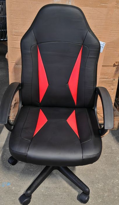 Scaun de gaming căptușit HappyHome negru și roșu