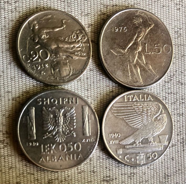Лот от 4 монети Италия, Албания през окупацията 1940 год.