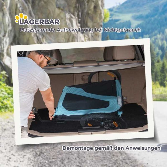 PawHut 2-в-1 Ремарке за кучета Количка, Велосипедно ремарке до 30 кг