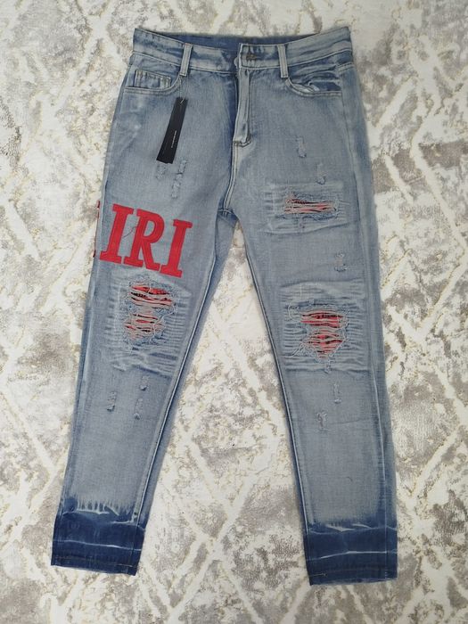 Джинсы amiri distressed red