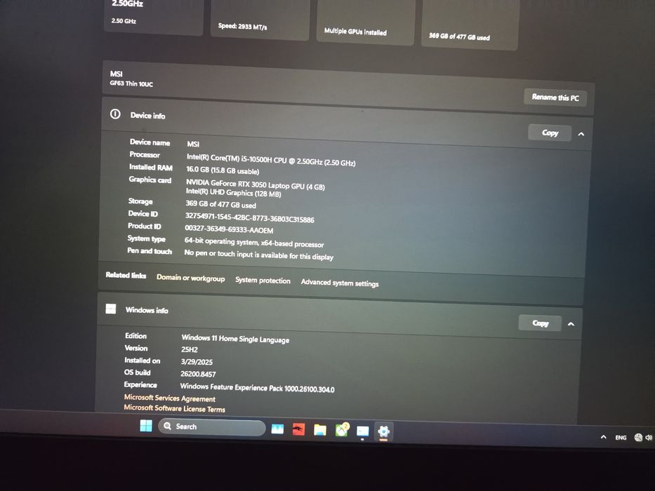 MSI I5 RTX 3050 ноутбук