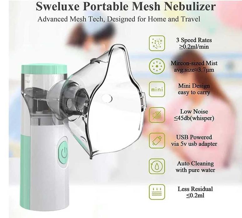 Nebulizator Portabil NOU Silentios 2 Masti Copii Adulti  Mesh Baterii